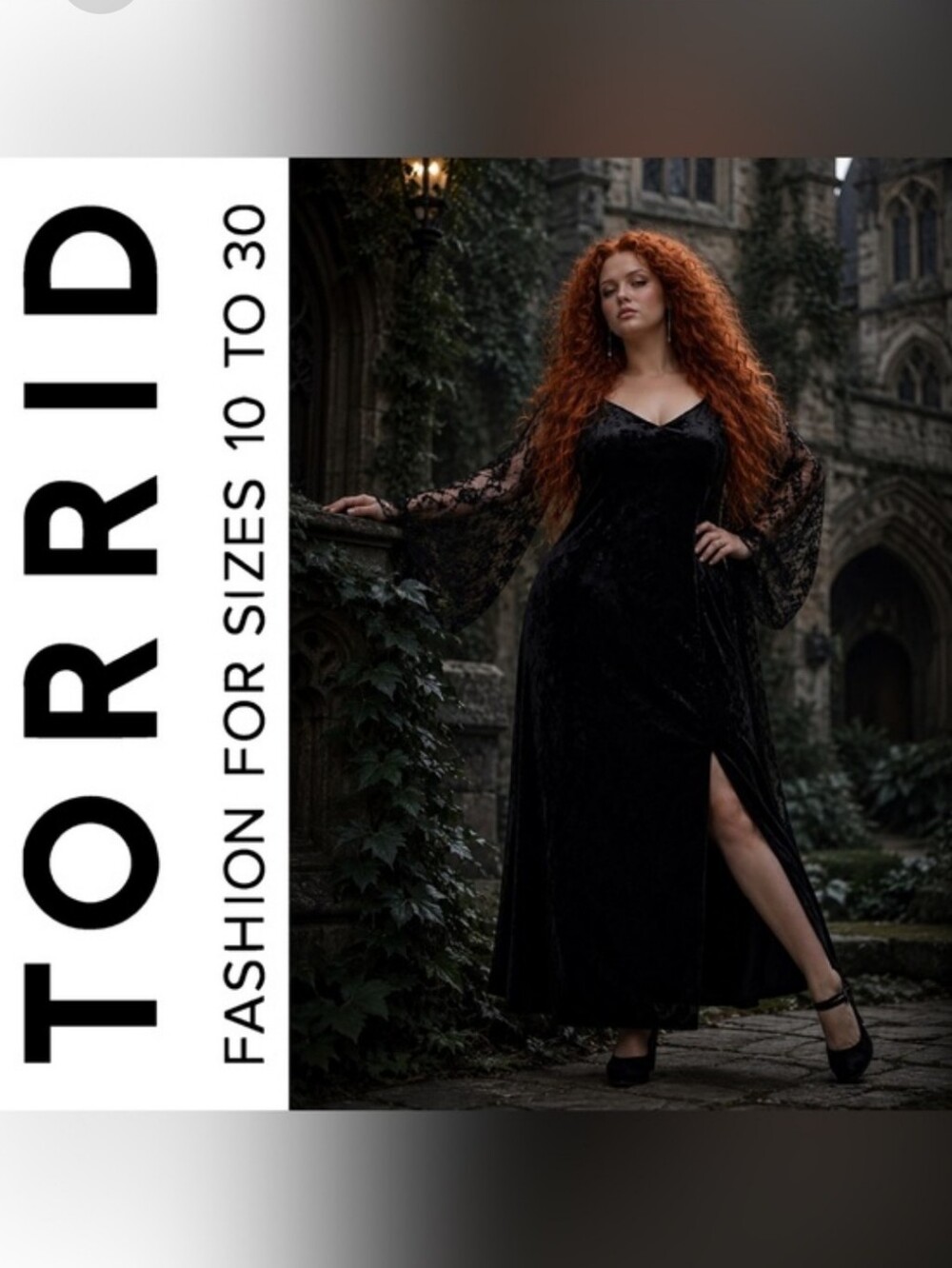 ✨️🖤NWT/Nightfall/ torrid Black Velvet Lace-Sleeve Maxi Dress with Thigh Slit✨️